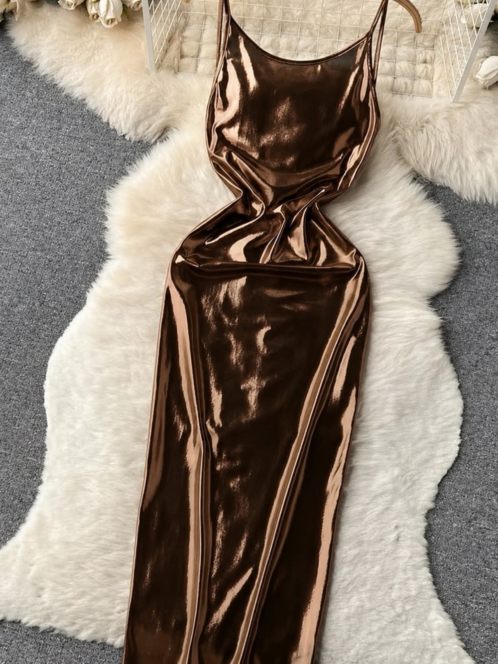 Metallic Bronze Slip Dress for Women